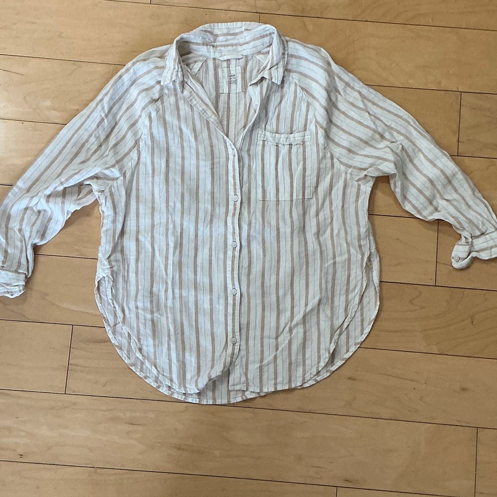 Striped White and Tan Shirt
